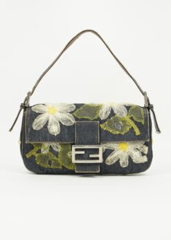 FENDI DENIM BAGUETTE WITH FLOWER DETAILING