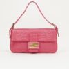 FENDI PINK LEATHER LOGO BAGUETTE