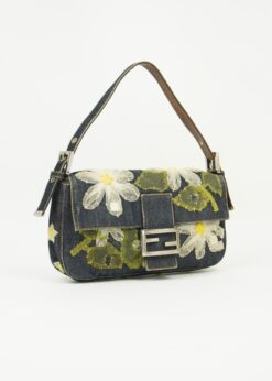 Alternative view of FENDI DENIM BAGUETTE WITH FLOWER DETAILING