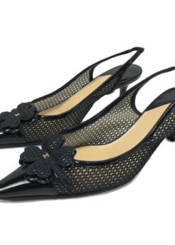 CHANEL LOGO SLING-BACK MULE HEELS