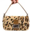FENDI LEOPARD CALF HAIR BAGUETTE SHOULDER BAG