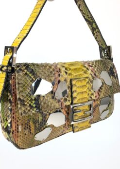 Alternative view of FENDI MULTI COLOUR PYTHON SNAKESKIN BAGUETTE BAG WITH METAL/MIRROR DETAILING