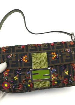 Alternative view of FENDI ZUCCA FLORAL BEADED BAGUETTE BAG WITH EXOTIC LIZARD DETAILING