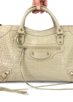 BALENCIAGA CROCODILE EMBOSSED LEATHER CITY BAG