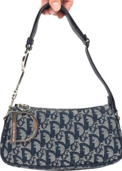 CHRISTIAN DIOR MONOGRAM SHOULDER BAG WITH SILVER DETAILING