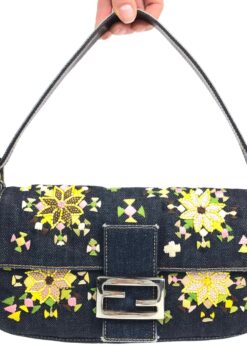 FENDI BEADED DENIM BAGUETTE