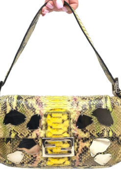 FENDI MULTI COLOUR PYTHON SNAKESKIN BAGUETTE SHOULDER BAG WITH METAL/MIRROR DETAILING