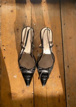 Alternative view of CHANEL LOGO BOW SLING-BACK MULE HEELS - UK 3 / US 5 / EU 36