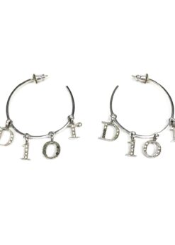 CHRISTIAN DIOR SPELL-OUT DIAMANTÉ HOOP EARRINGS