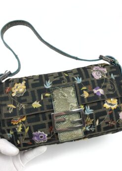 Alternative view of FENDI ZUCCA FLORAL EMBROIDERED BAGUETTE BAG WITH EXOTIC LIZARD DETAILING