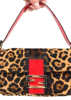 FENDI LEOPARD PONY HAIR BAGUETTE SHOULDER BAG