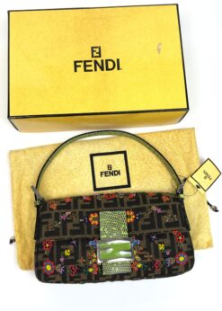 Alternative view of FENDI ZUCCA FLORAL BEADED BAGUETTE BAG WITH EXOTIC LIZARD DETAILING