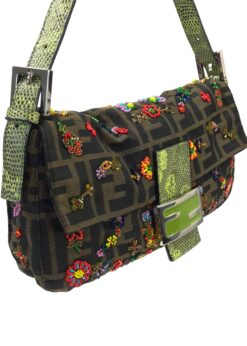 Alternative view of FENDI ZUCCA FLORAL BEADED BAGUETTE BAG WITH EXOTIC LIZARD DETAILING