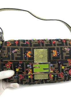 Alternative view of FENDI ZUCCA FLORAL BEADED BAGUETTE BAG WITH EXOTIC LIZARD DETAILING