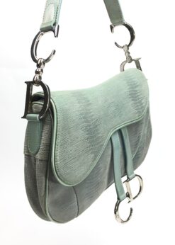 Alternative view of CHRISTIAN DIOR EXOTIC SOFT LIZARD LEATHER DOUBLE SADDLE BAG IN DUCK EGG BLUE