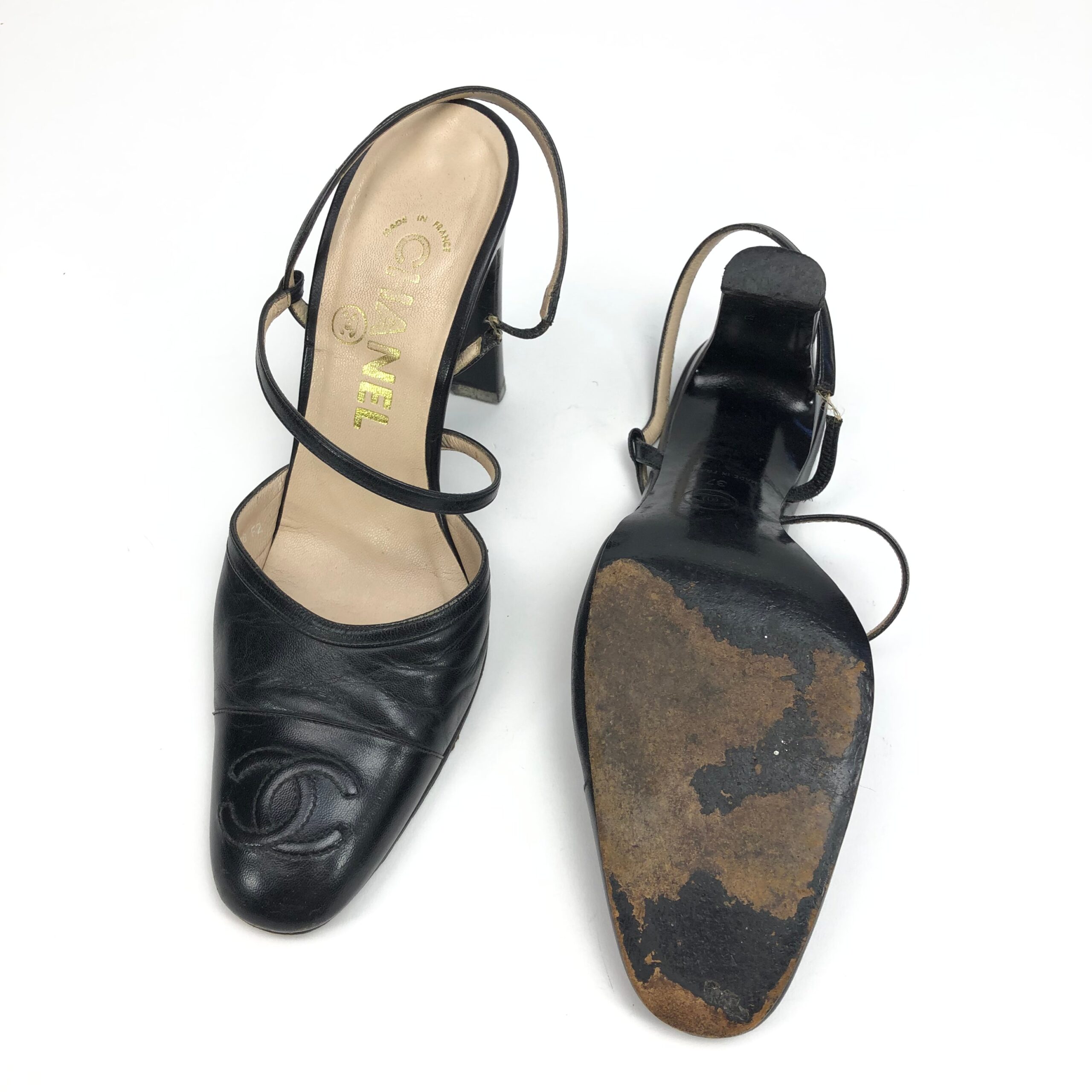 CHANEL LOGO SLING-BACK MULE HEELS - UK 4 / US 6 / EU 37 - Image 7